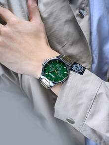 1 chiếc đồng hồ nam công sở dây thép không gỉ, kiểu dáng casual, máy quartz, thích hợp đeo hàng ngày và làm quà tặng. - Một cỡ - Xem 2