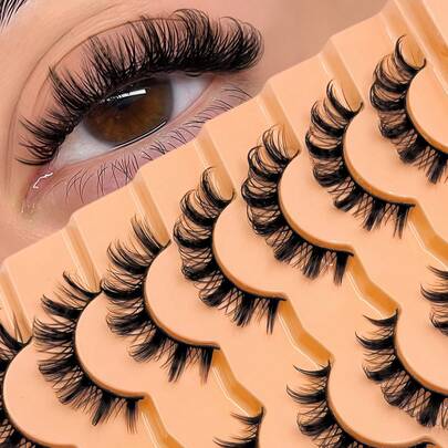 7 pares de pestañas postizas de estilo ruso D Curl con volumen, naturales, gruesas y de aspecto de visón, extensiones de pestañas completas reutilizables para maquillaje