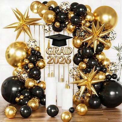 Kit de guirnalda de globos negro y dorado, 75 globos en conjunto negro y dorado para decoración de cumpleaños, fiesta de cumpleaños, graduación, jubilación, aniversario, decoración de iniciación juvenil