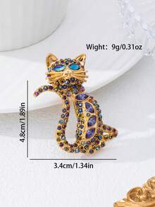 1pc Cute Retro Golden Cat Brooch With Sparkling Rhinestones, Suitable For Daily Wear, Dates, And Parties - Multicolor - View 3