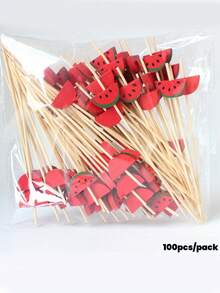 100支/包（12厘米/4.72英寸）可爱西瓜造型食物签，适用于酒店、餐厅和派对上的蛋糕、甜点、沙拉和三明治。 - 彩色 - 查看 2
