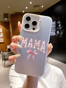 1pc Fashionable "MAMA" Bowknot Mother's Day Element Pattern Luxury Gradient Silver Silicone Soft Edge Acrylic Hard Backboard Large Hole Camera Protection Anti-Drop Thick PC Metal Button Phone Case Compatible With IPhone/,International Version, Not The Domestic Version - Silver - View 3