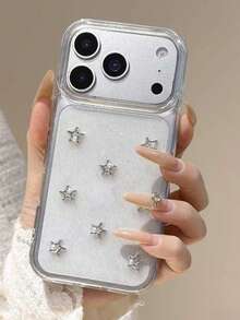 Minimalist Elegant Resin Glitter Rhinestone Star Phone Case Protective Cover For IPhone11/12/13/14/15/16/17/PROMAX - Clear - View 3