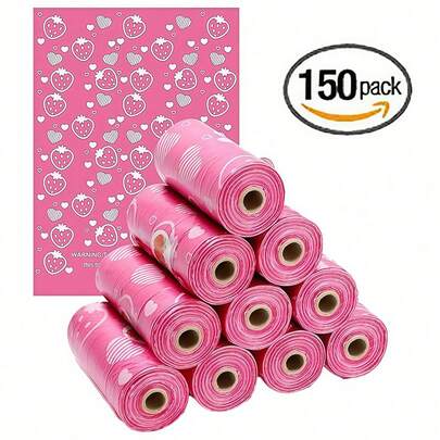 180 Bags/12 Rolls Thick Plastic Pet Dog Waste Pickup Kit, New Cute Strawberry Pattern, Outdoor Dog Walking And Potty Bagging Set, Dog Poop And Trash Bag Collection (Pettailbliss), Home Decor, Party & Christmas Storage