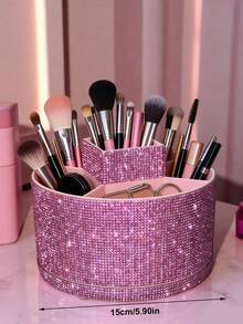 1pc 360° Rotating Rhinestone Jewelry Box, Large Capacity, Multi-Color Rhinestone Encrusted Surface, Luxurious Sparkling Style, Full Rhinestone Pattern, Hexagonal Pillar Shape, Neat Edges And Details, Makeup Tool Container, Suitable For Bedroom Vanity, Dressing Room Desk And Other Scenes - Multicolor - View 12