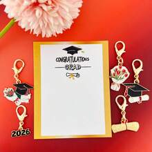 10pcs/5sets 2026 Graduation Ceremony Gifts Gold Alloy Multi-Style Graduation Cap, Flower, Certificate Keychain Set, Including Greeting Card With Inspirational Message - Lobster Clasp, Durable Zinc Alloy | Ideal For Students, Colleagues, Friends | Best Friend Meaningful Gift - Birthday, Christmas, Thanksgiving/Graduation Perfect Thoughtful Present - Multicolor-a - View 4