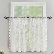 2pc European-Style Embroidered Semi-Transparent Plant Pattern Lace Window Screen Curtain, Home Decoration - White - View 14
