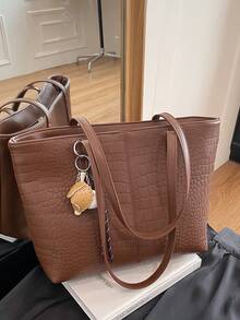 Große Kapazität Stein-Textur Handtasche, Neuankömmling hochwertige vielseitige Pendler-Schultertasche für Frauen - Braun - Übersicht 9