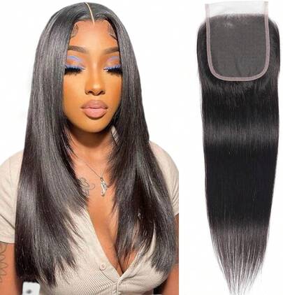 Lace Closure 4x4 HD Lace Closure Straight Closure Human Hair 12~20 Inch Brazilian Virgin Hair Free Part 100% Human Hair Extensions For Women Pre Plucked Natural Color