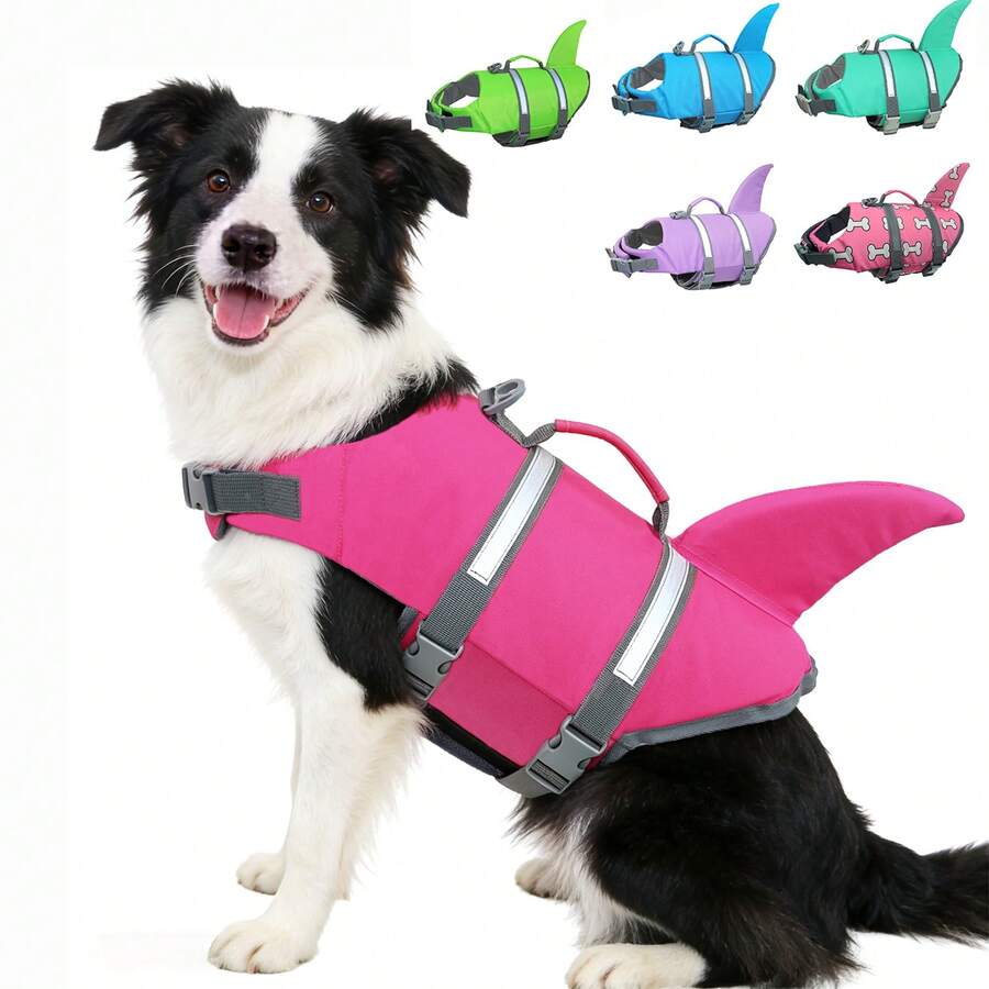 Metglad 宠物救生衣泳衣，带反光条 - 可调节高能见度背心，高浮力防撕裂狗狗泳衣，适合小型、中型和大型犬 - 青碧色 - 查看 1