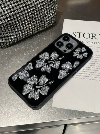 1个镶钻花朵图案镜面保护手机壳，握感舒适，适用于 17 Pro Max/17 Pro/17 Air/17/16 Pro Max/16/16 Pro/16 Plus/15/15 Pro Max/15 Plus/15 Pro/14 Pro Max/14 Pro/14/13 Pro Max/13/13 Pro/13 Pro Max/12/12 Pro Max/12 Pro/11/11 Pro Max/11 Pro