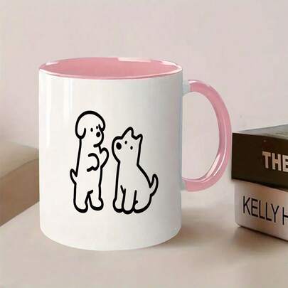 Simple Lines, Small Dog Ceramic Mug, Dual Color Cup Body, Ins Feng Shui Cup, Home Office Coffee Cup, Creative Cute Cartoon Cup, High Temperature Resistant Ceramic Breakfast Cup That Can Enter The Microwave, Dishwasher, Hot And Cold Suitable Beverage Cup, Couple Friend Fun Gift Cup, Niche Design Sense, Non Collision Style Water Cup, Student Party Commuting High-Value Cup, Healing Type Cute Pet Desktop Decoration Cup, Internet Celebrity, Fresh Air, Milk Juice Cup