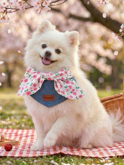 PETCIRCLE 1pc Pet Drool Bib, Cute Casual Accessory For Small Dogs & Cats - Small Rose Bow Design