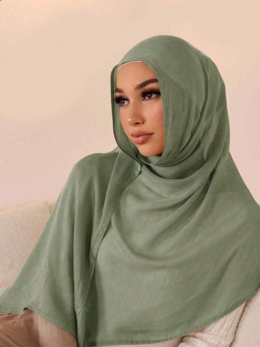 1pc Women's Solid Color Viscose Headscarf, Soft Wide-Edged Headscarf, Multifunctional Sun Protection Headscarf/Scarf, Suitable For Daily Use,Beach,Holiday - Light Army Green - View 1