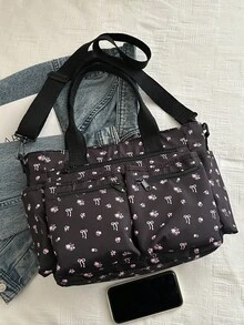 Bolso de hombro tipo tote de gran capacidad y bolsillosúltiples, de estilo minimalista y moderno, adecuado para la escuela, el trabajo y los viajes, se puede usar como bandolera - Negro 2 - Ver 6