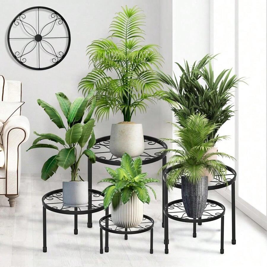 5 Pack Metal Plant Stands For Outdoor Indoor, Anti-Rust Iron Flower Pot Stand, Heavy Duty Plant Pot Stand For Multiple Plant, Decoration Racks For Home, Patio & Garden - 5 Pack Black - View 1