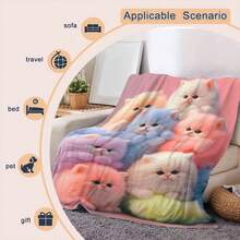 Multifunctional Cute Cat Print Blanket - Suitable For All Seasons, Sofa, Bed, Travel, Office - Great Gift - Multicolor - View 6