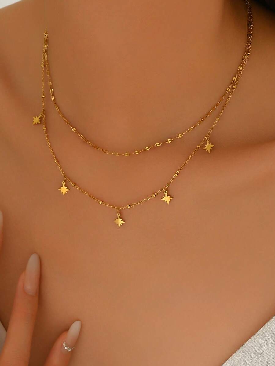LIEBEIRIS 1 chiếc vòng tay bằng thép không gỉ mạ vàng 18K, mặt dây chuyền hình đĩa hai lớp tối giản, thích hợp cho nữ giới đeo hàng ngày và làm quà tặng. - Vàng - Xem 1