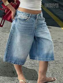 Plus Size Bermuda Shorts With Light Wash, Straight Leg Design With Pockets And Zipper, Creating A Fresh And Stylish Look Casual Summer - Light Wash - View 5