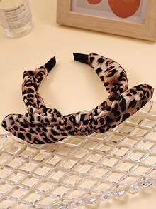 1 chiếc băng đô in họa tiết da báo, phụ kiện tóc đa năng phong cách đường phố, băng đô bản rộng thời trang có nơ. - Nhiều màu - Xem 6