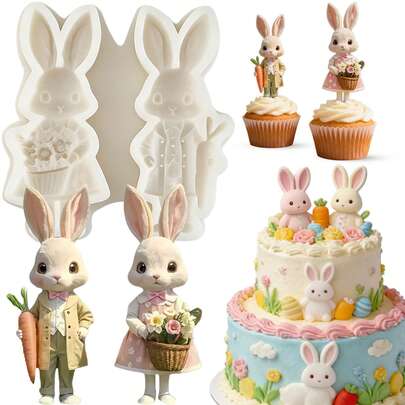 Rabbit-Shaped Silicone Mold, Animal-Themed Fondant Mold, Suitable For Easter Dessert Decorations, Easy To Unmold And Reusable Silicone Mold, Used For Making Chocolate, Chewing Gum, Cookie, Cupcake Toppings, Jelly, Plaster, Clay, Soap, Keychains, Pendants, Resin, Clay, And Table Decorations