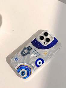 Blue Evil Eye And Hamsa Hand Pattern Fashion Phone Case 1pc Unique Blue Eye Shell Blue Gold Texture Pattern Phone Case Thick Transparent Protective Cover Compatible With Samsung A05 A05S A13 A14 A15 A53 A54 A55 A56 S22 S23 S24 S25 11 12 13 14 15 16 Pro Max Birthday Gift Party - 規格 - 查看 4