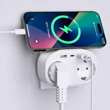 HITRENDS European Portable Fast Charging Adapter - Type-C + 5-In-1 USB, With 16A Overload Protection, Supports Charging 5 Devices Simultaneously. Essential Gadget For Travel, Home, Office, Dorm Or Business Trip. - EU E Type Plug(220-240V) - View 5