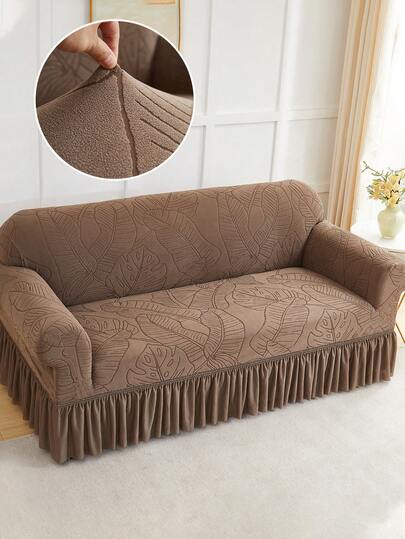 1 chiếc bọc ghế sofa kiểu váy xếp ly họa tiết lá cây Jacquard, kiểu dáng tối giản hiện đại Bắc Âu, chống bụi, dày dặn và mềm mại, thiết kế váy che phủ bảo vệ ghế sofa tại nhà, phù hợp với ghế sofa 1/2/3/4 chỗ ngồi, thích hợp cho phòng khách, phòng ngủ, khách sạn.