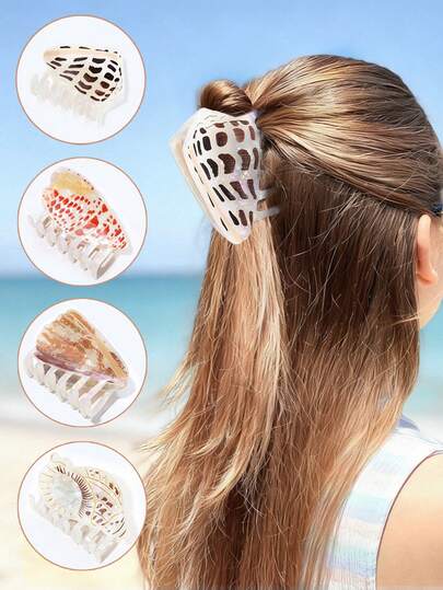 Summer Acetate Seashell Claw Clips For Women - Beach Vacation & Music Festival Hair Jaw Clip, Lightweight Hair Clutch For Daily Commute
