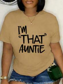 % Cotton I'That Auntie Funny Best Aunt Tee-Shirt Women's Summer Plus Size Classic Soft Crew Neck Tee Tops% Comfortable CottonLoose And Comfortable - Màu nâu  Mocha - Xem 5