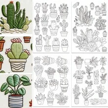 Kit de bordado autoadhesivo con cactus, papel estabilizador hidrosoluble para bordado, papel lavable para punto de cruz con flores - 2ST-A - Ver 1