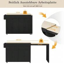 Kitchen Island On Wheels, Extendable Dining Area Kitchen Island With Worktop And Drawers, Mobile Freestanding Kitchen Island, Ideal For Kitchen And Dining Room - Black - View 7