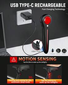 Bike Tail Light - With Brake/Light Sensor, USB-C Rechargeable, IP64 Waterproof, 6 Light Modes Taillight Night Riding, Bright Rear Bike Light Road Mountain, Cycling - 1 - View 5