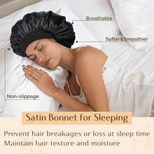 Mũ ngủ unisex chất lượng cao, mũ giữ nếp tóc bằng satin, phù hợp với mọi hình dạng đầu, chăm sóc tóc ban đêm, băng đô satin, mũ ngủ satin, mũ ngủ chống xù, mũ ngủ dạng ống, mũ giữ ấm, mũ ngủ, mũ nam, mũ nữ - Nhiều màu - Xem 3