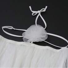 Elegant White Halter A-Line Short Dress With Exaggerated Ruffle Flounce Hem And Puffy Long Lantern Sleeves For Party - trắng - Xem 7
