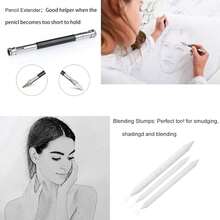 [Professional Art Use] 25-Piece Art Set, Various Types Of Sketching Pencils With Different Lead Thicknesses, Eraser Pencils, Soft-Medium-Hard Charcoal Pencils, Full Graphene Pencils, White Chamois, Pencil Extenders, Blending Stumps, Kneaded Erasers, Etc., Studio, Professional Learning, Painting Supplies, Art Tools, Artist Drawing Kit - Sets - View 10