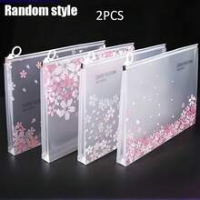 1pc A4 Size Waterproof Zipper File Bag - Transparent Pink Sakura Pattern, Suitable For Office, Home, Travel, Letter Size Documents, Lightweight Decorative Storage And Organization - Multicolor - View 15