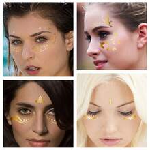 6sheets/Set Golden Foil Temporary Tattoos For The Face Perfect For Masquerade Parties And Waterproof Body Art Stickers - Vàng - Xem 4