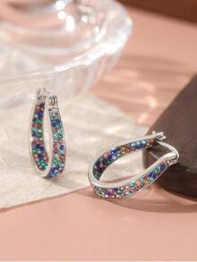 Hoa tai hình móng ngựa đính đá Cubic Zirconia nhiều màu sắc sang trọng | Hoa tai hiện đại, thanh lịch. Thích hợp cho đám cưới và tiệc tùng. - Nhiều màu - Xem 5