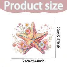 1pc 5D DIY Diamond Painting Decor, Gradient Pink-Orange Starfish & Floral Design, Diamond Art Mosaic Ornament, Suitable For Home Decor, Garden, Living Room, Desk, Great Gift For Friends Birthday And Holidays - View 5