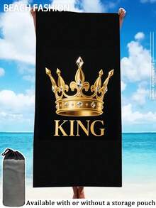 [Soft & Quick Dry] 250gsm Microfiber Beach Towel | 70*140cm/90*180cm Available | 2pcs/1pc Crown Couple Beach Towel | High Absorbency Portable Swimming Towel, Bathroom Decor, Beach Towel | Suitable For Summer Beach, Swimming, Travel, Camping, Fitness - Crown - View 22