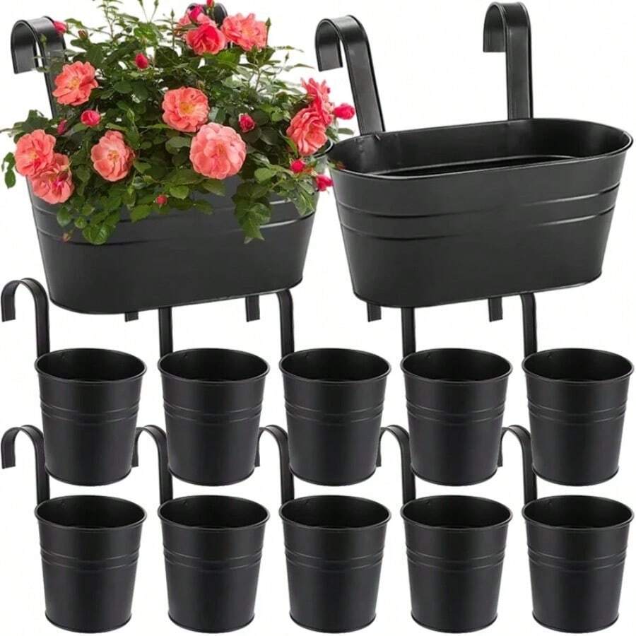 1个金属栏杆悬挂式花盆挂钩，可拆卸设计，安装简便，采用耐用金属材质，承重力强，适用于室内/室外围栏、阳台、露台、花园，排水良好，保持植物健康，是种植花卉、香草、多肉植物、绿植的理想之选，实用悬挂式花盆篮，适合家居花园装饰和植物爱好者。 - 多類型 - 查看 1