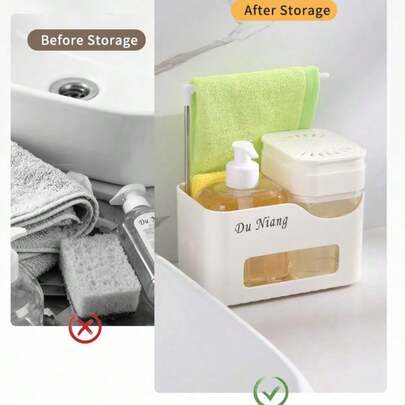 1/2pcs Multi-Function Soap Dispenser Pump, Kitchen Towel Rack, Bathroom Countertop Storage Box