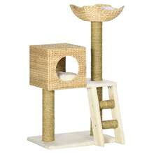 100.5cm Tall Cat Tree With Cave, Bed And Stairs, Sisal Scratching Posts And Cushions For Small Cats, Natural - Wood Color - View 8