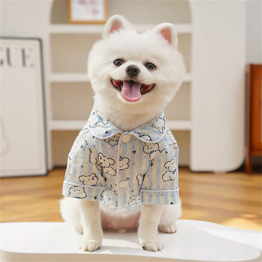 1pc Cartoon Puppy Shirt, Lightweight Pet Clothing For Indoor & Outdoor Wear, Suitable For Small/Medium Dogs, Spring/Autumn