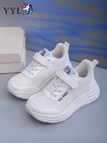 New All-Season Solid Color Stylish Ultra-Lightweight Basic Non-Slip Elastic Running Shoes, Fashionable Comfortable Wear-Resistant Lightweight Campus Style, Hook And Loop Easy Wear, Lasting Process, Stable Foot Support, EVA Outsole Suitable For Daily Wear And Running - White - View 2