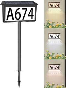 Solar Address Sign, House Numbers For Outside Light Up, 3 Colors Waterproof LED Illuminated House Numbers With Stake, Wall Mounted/In Ground Solar Powered Address Plaque For Yard Garden Home,Christmas Lighting, Christmas Decorations, Christmas Gifts, Valentine's Day And New Year Gifts - Tấm cửa đa năng - Xem 1