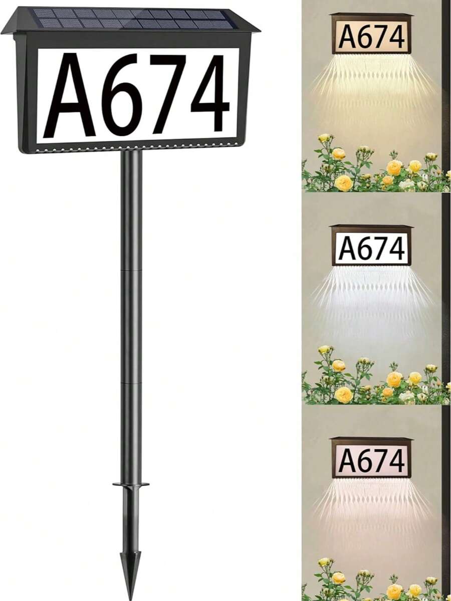 Solar Address Sign, House Numbers For Outside Light Up, 3 Colors Waterproof LED Illuminated House Numbers With Stake, Wall Mounted/In Ground Solar Powered Address Plaque For Yard Garden Home,Christmas Lighting, Christmas Decorations, Christmas Gifts, Valentine's Day And New Year Gifts - Tấm cửa đa năng - Xem 1