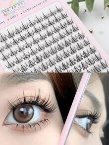 100 Clusters/10 Rows Sunflower Shaped False Eyelashes, Cartoon Style, Reusable, Enlarging Eyes, Segmented Design For Easy Application, Suitable For Daily, Commute, Party And Date Occasions - C - 查看 6