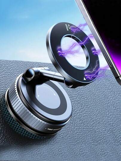 2026新款可调节可折叠大吸盘磁性车载手机支架，N52强磁铁，360°旋转，仪表盘真空吸盘式安装，适用于浴室瓷砖、玻璃表面，ABS材质，圆形，时尚设计 | 父亲节/情人节 PS：仅支持安装在光滑表面